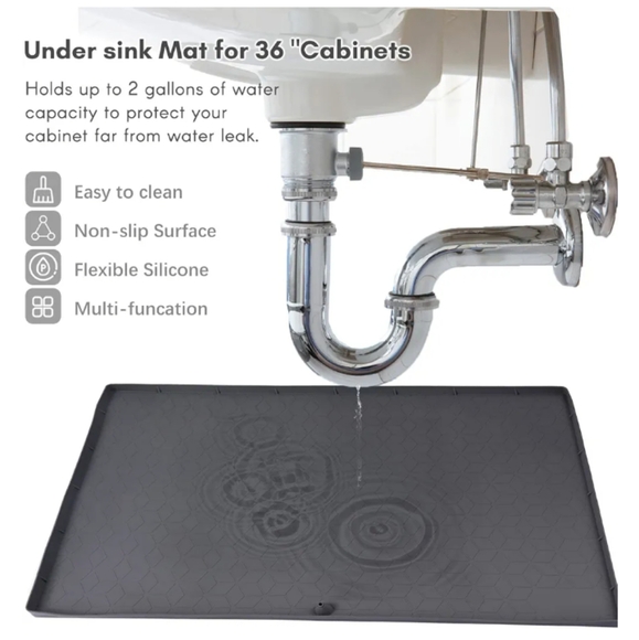 Silicone Under Sink Mat for Kitchen Waterproof Drip Tray with Drain Hole 34*22 - Picture 2 of 8